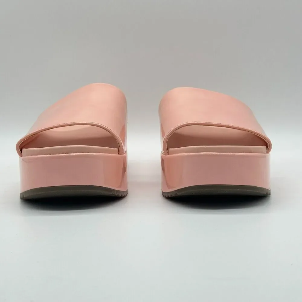 Vionic Trista Pink Platform Slide Sandal Shoes Womens Size 8 Patent Leather Heel
